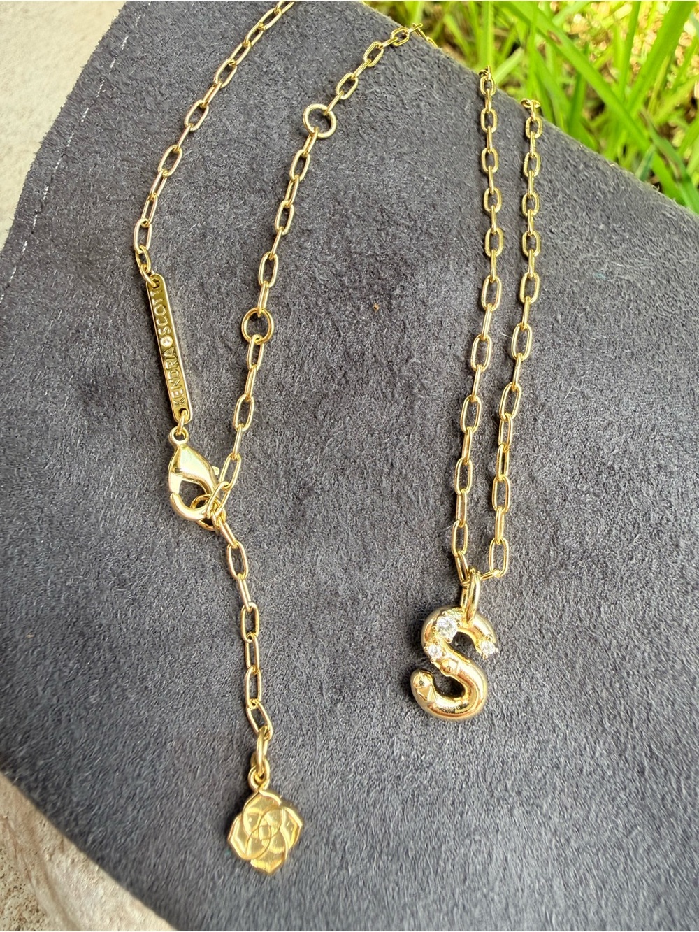 Kendra Scott Gold 'S' Initial Pendant Necklace with Crystal Accent - Picture 2 of 6